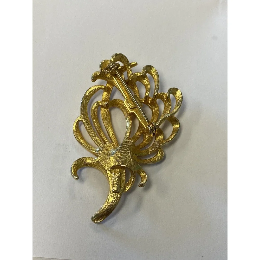 Vintage 70s‎ 80s Brooch Pin Gold Tone Leaf Floral 2.25